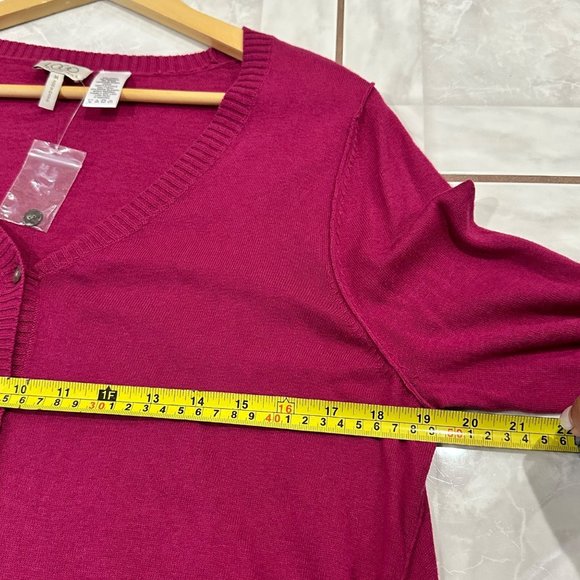 NWT LOGO by Lori Goldstein Cardigan Sweater Top Women Size M Fuscha Pink Button - Picture 6 of 8